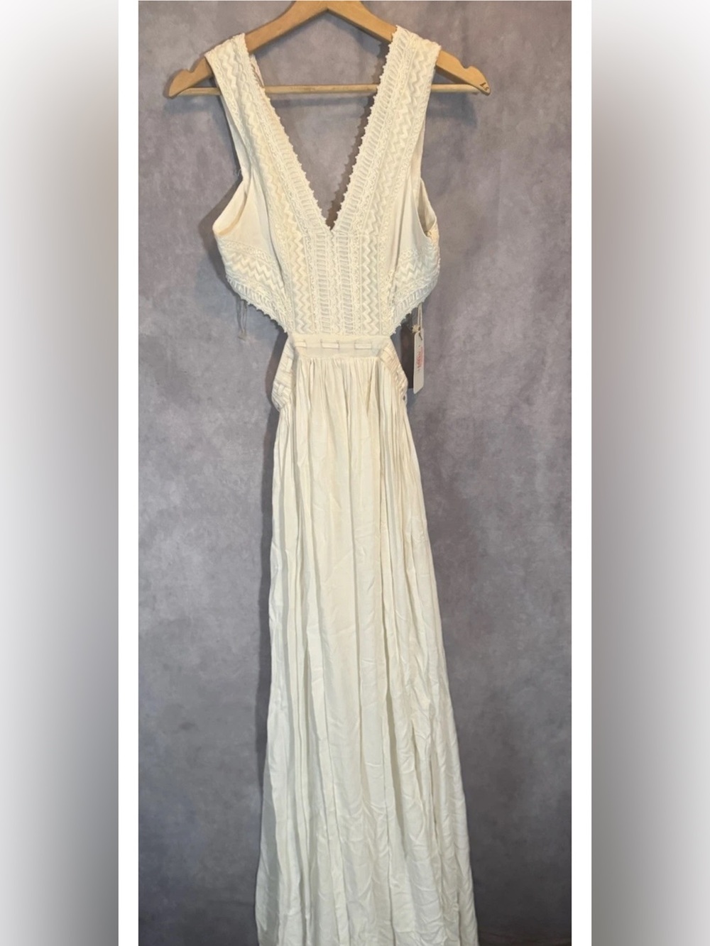L'Atiste By Amy Maxi Dress White Sleeveless Prairie Cottage ,Peasant, Boho XS